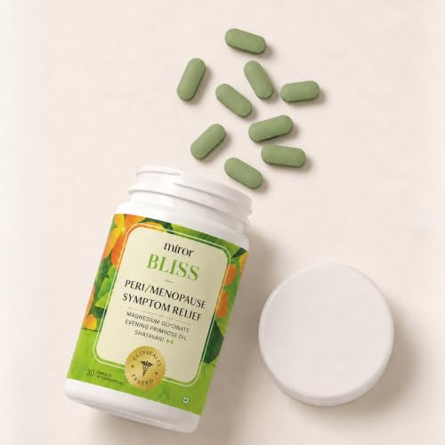 Image of Miror Bliss Perimenopause Tablets for Women (2 * 30 Tablets) | Hormonal Balance, Hot Flashes & Night Sweats Relief | Ashwagandha, Shatavari & Magnesium | Sleep & Mood Support