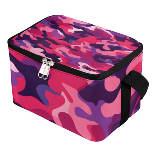GzLeyigou Lunch Bags for Women Men 9 Cans,Pinks Red Camouflage Hot & Cold Food Delivery Bag Insulated Grocery Bag Insulated Lunch Box Abstract Camo Cooler Bag for Office Work Picnic Beach