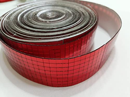 Azulejos de mosaico autoadhesivos espejo rojo de 1m para brillo festivo y manualidades DIY 4