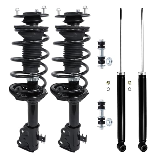 Image of Detroit Axle - 6pc Struts Kit for 2000-2005 Toyota Echo, 2 Front Struts with Coil Spring Assembly 2 Rear Shock Absorbers 2 Front Sway Bar Links 2001 2002 2003 2004 Replacement Suspension Kit