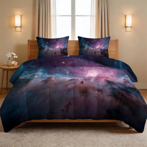 Edredón de 155 x 220 cm transpirable lavable 4 estaciones color lila temática estrellas 6