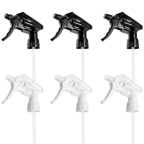 6 Pack Heavy Duty Spray Nozzle for Bottles, Leak-Proof Adjustable Spray Bottle Nozzle Replacement, Ergonomic Bottle Sprayer for Cleaning & Auto Detailing, Fits Standard 28/400 Spray Bottle Top