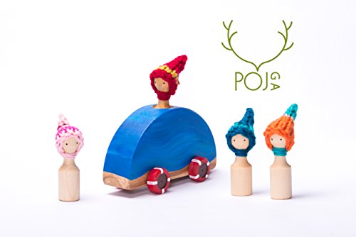Pojga Wooden Car Set - Handmade Family in Boat - with Detachable Figures