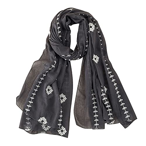 YOLAI Lightweight Floral Voile Scarf For Women Lightweight Floral Birds Print Cotton Scarves Wraps For Summer