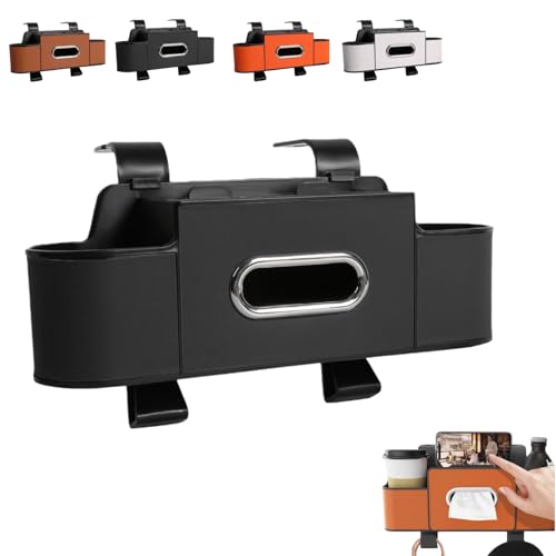 Car Breeze Organizer, 3-in-1 Car Backseat Organizer with Cup Holder, Cars Multifunctional Seat Back Waterproof Storage Bag with Tissue Box Holder, Cup Holders & Pockets for Back Seat (Black)