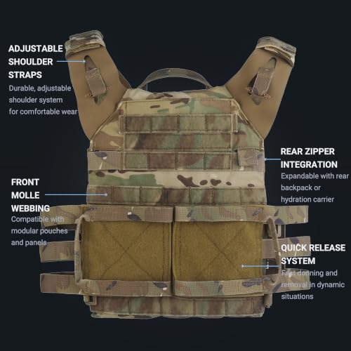 Image of UniPro VE-99 Tactical Vest, Lightweight Modular Plate Carrier with Quick-Release System, 500D Nylon, MOLLE Compatible