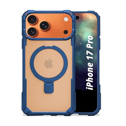 Image of AIBEX Transparent Back Cover Compatible for iPhone 17 Pro| Mag-Saf Magnetic Ring Kickstand | Shockproof Dual Layer Military Grade Drop Protection Armor Case| Wireless Charging Support - Blue