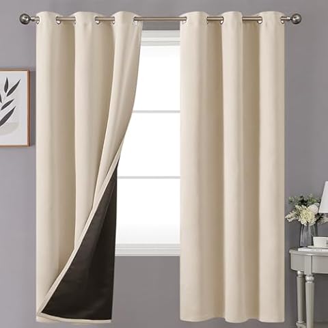 YoungsTex Champagne 100% Blackout Curtains 72 Inch Length for Living Room, Double Layer Grommet Full Light Blocking Insulated Drapes for Bedroom Window Privacy Thermal Blinds, 2 Panels, 42 X 72 Inch Cover