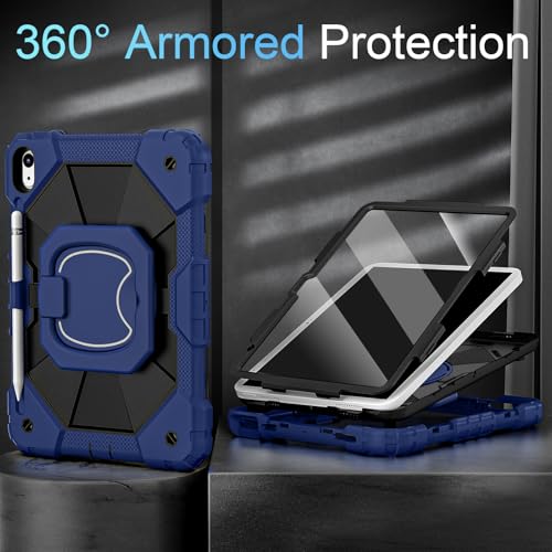 Image of Auizotl Case for iPad (A16) 11th Gen 11 Inch (2025) /iPad 10th Gen 10.9 Inch (2022) with Screen Protector /Rotating Stand /Pencil Holder,Military Grade Shockproof i Pad Case 10th Generation,Navy Black