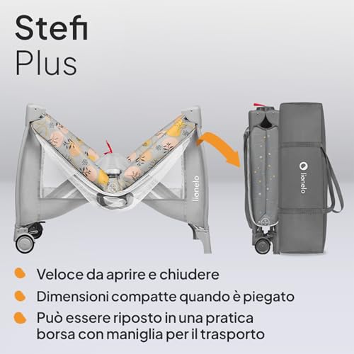 Lionelo Lettino Da Viaggio Stefi Plus Pieghevole, Con Materasso, 2 Liveli, Lettino Da Campeggio Per Bambini 0-3 Anni 120 X 67 X 73Cm Lettino Neonato Con Pareti In Rete Entrata Laterale Route E Borsa - 7