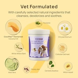 HICC PET Dog Ear Wipes Finger 50 Count Dog Ear Cleaner Wipes for Dogs Cats Dog Ear Infection Treatment to Relieve Ear Itching Inflammation Remove Ear Wax Dirt Smelly Fresh Coconut Scent