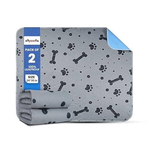 Image of Washable Puppy Pads for Dogs 2 Packs 24'' x 30'' Reusable Pee Pads for Dogs Waterproof Heavy Absorbent Puppy Training Pads for Indoor Dog Mats