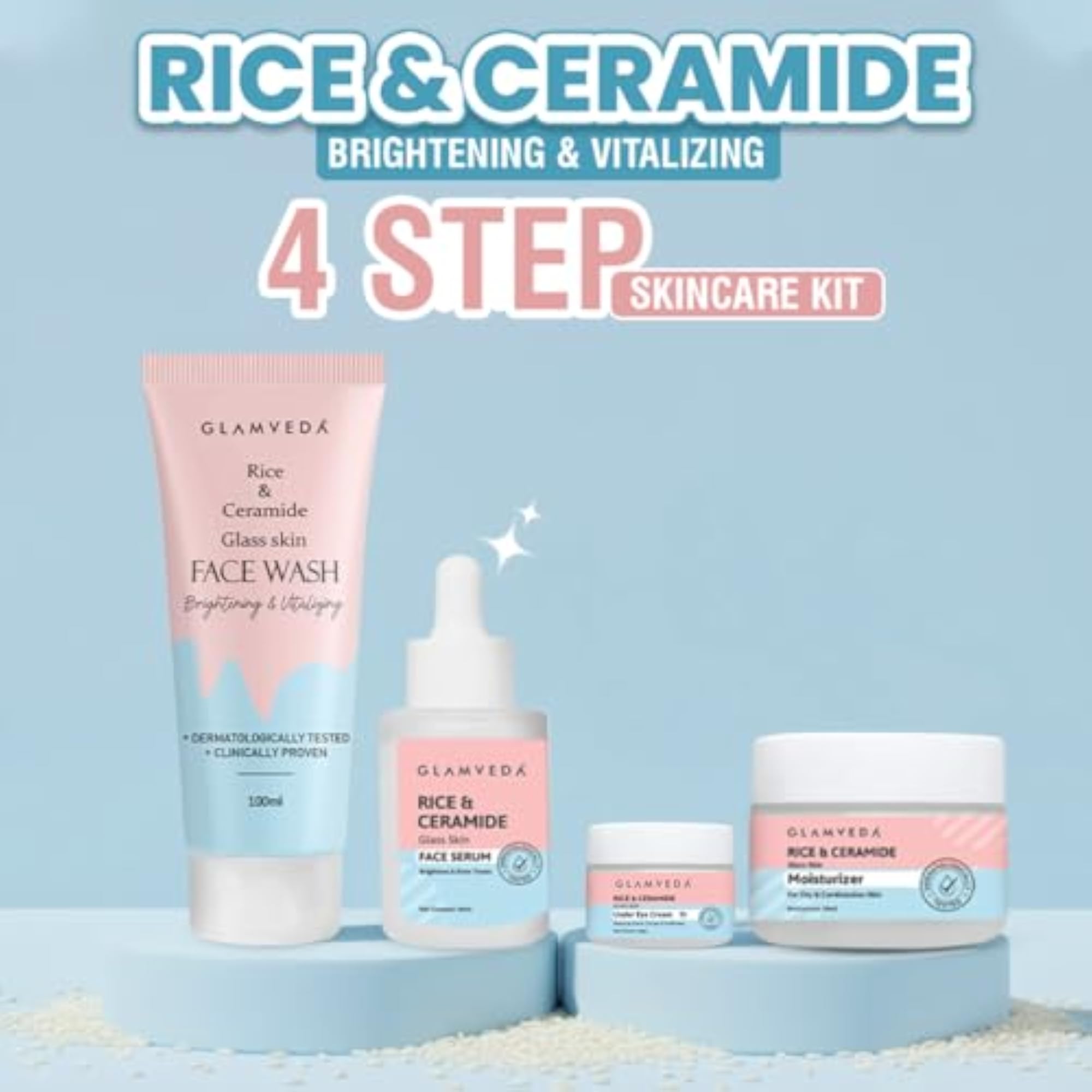 Korean Rice & Ceramide 4 Step Daily Skincare Routine, Hydrated Skin
