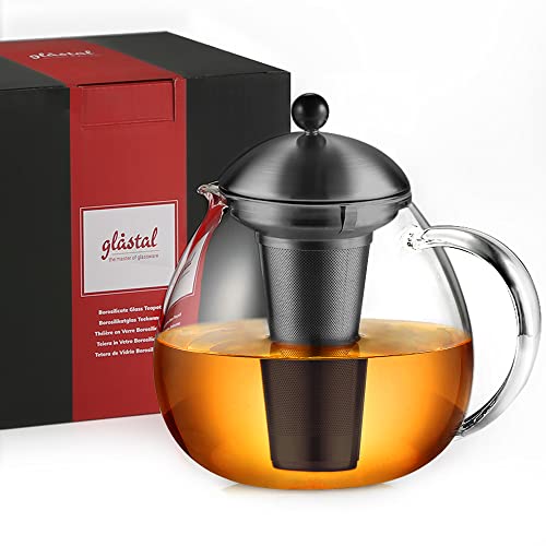 Glastal Théière en Verre avec Infuseur 1500ml, Theiere Verre avec Infuseur Amovible en Acier Inoxydable(Noire), Théière en Verre Clair Résistant à la Chaleur, pour le Thé Noir Thé Vert Thé Parfumé Cover