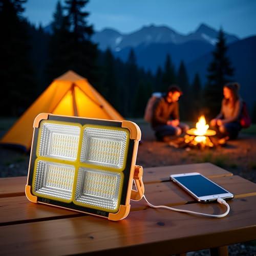 Homehop 100W Solar Light Outdoor Waterproof LED Rechargeable Emergency Lamp – USB Portable Floodlight for Home, Garden, Camping, and Indoor Use (White, ABS)