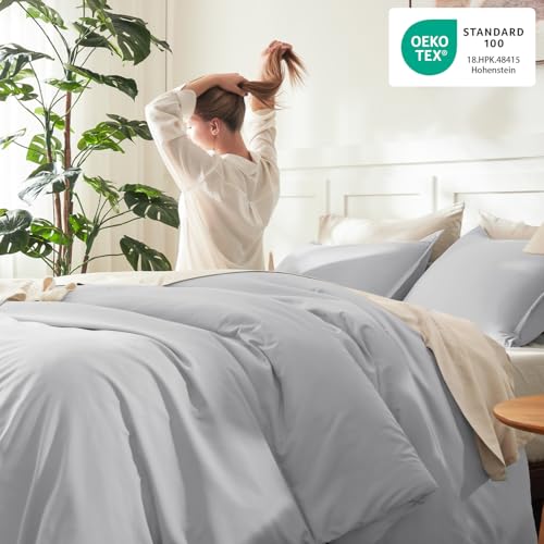 Image of Litanika Light Grey Comforter Queen Size, 3 Pieces Lightweight Solid Bedding Comforter Set, All Season Fluffy Bed Set (90x90In Comforter & 2 Pillowcases)