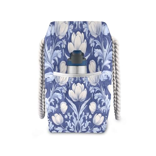 Floral Pattern with Blooming Tulips (1) Beach Bag & Travel Tote Bag Large Sandproof with Zipper Closure, Wet Pouch for Swim Gym Travel, Lightweight Foldable Outdoor Bag3