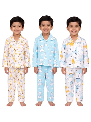 Image of The Mom Store Kids Cotton Night Suit for Boys and Girls | Breathable Night Dress for Kids Boys and Girls | Printed Nightsuit Pajama Set | Comfortable All-Season Sleepwear for Daily Use | Combo Set