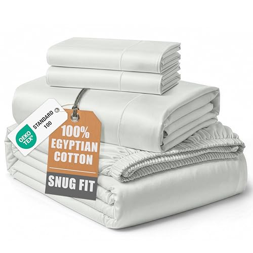 Image of LANE LINEN Extra Deep Pocket King Sheet Set Sateen Weave - Vaporous Gray | Alaskan King Sheets - 4-Piece Set, For A Luxurious Night's Sleep, For A Silky Hotel-Style Bed, Guest-Ready Comfort