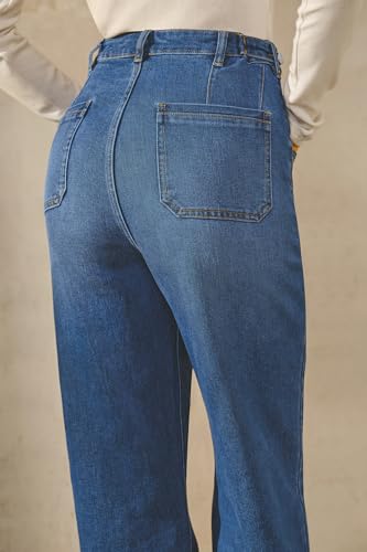 Arach&Cloz Women's Denim Adjustable Waist Buttons High Waisted Wide Leg Jeans 20253