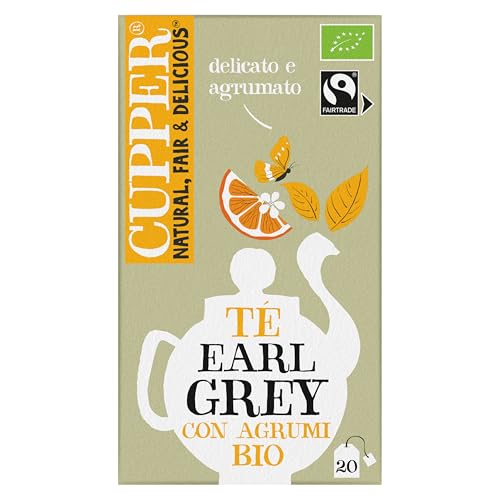 CUPPER Tè Earl Grey Con Agrumi Bio, Biologico e Fairtrade, Tè Nero Aromatizzato Con Arancia e Bergamotto, Filtri 100% Biodegradabili, Confezione da 20 Bustine