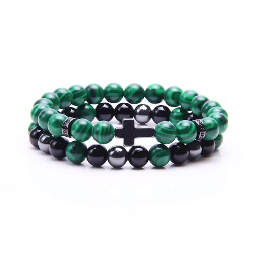 Pulsera de cruz para hombres con piedras protectoras 8MM miniatura 1