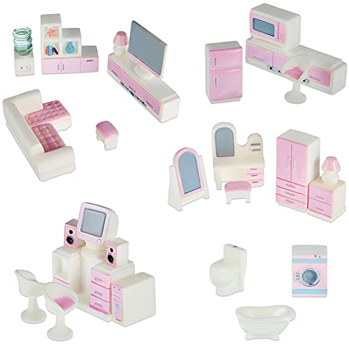 Liliful 26 Pieces Miniature Dollhouse Furniture Mini Dollhouse Furniture Models Set Miniature Bedroom Kitchen Laundry Room Bathroom Set Dollhouse Accessories Pretend Play Toys