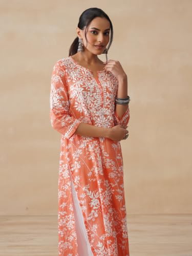 Image of Zainab Mulmul Straight Kurta |Chikankari | Chikankari Kurta | Chikankari Short Kurti | Lucknowi Chikankari Kurti (WL155-P)