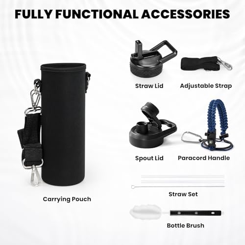 Image of RAYMYLO Insulated Water Bottle 20 oz, Triple Wall Vacuum Stainless Steel (Cold for 24Hrs, Hot for 12Hrs), Leak Proof & Non-BPA, Modern Water Bottle Jug for School with Straw Spout Lids