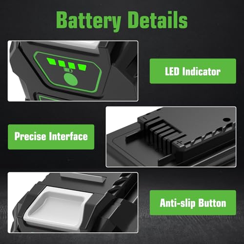 Image of 2Pack 6000mAh Lithium ion Replacement for Greenworks 40V Battery 6.0Ah Compatible with Greenworks 40Volt GMAX Battery 29462 29472 29252 20202 22262 25322 Cordless Power Tools(Black)
