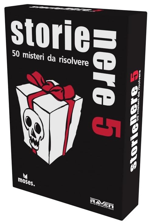 Le Storie Nere sono racconti di complicati e macabri misteri da risolvere. Le Storie Nere 5 vengono presentate per la prima volta in Italia, 50 casi completamente nuovi e mai visti prima! Cosa stai aspettando? Spremiti le meningi e ricostruisci l’accaduto pezzo per pezzo aiutandoti con le domande e i suggerimenti, da solo o in compagnia. Un raccapricciante gioco a enigmi che non potrà mancare nelle occasioni di ritrovo! Storie Nere conquisterà tutti, appassionati di gioco o novizi che siano!