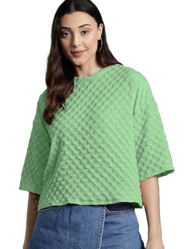Image of Zilcon Womens Round Neck Drop Shoulder Crop top for Woman Half Sleeve Tops for Woman Stylish Western Bricks Wool Casual Crop Tops