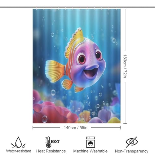 Rideau de douche poisson anti éclaboussures lavable en machine - 4