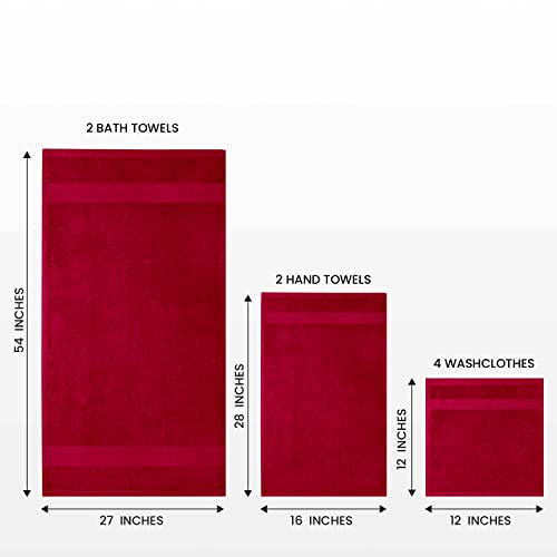 Infinitee Xclusives Premium Red Bath Towel Set For Bathroom - [Pack Of 8] 100% Cotton Bathroom Towel Set - 2 Bath Towels, 2 Hand Towels And 4 Washcloths #TOP4