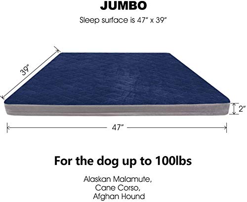 Image of Large Dog Bed Pet Beds Crate Mat Orthopedic Foam Dog Mats for Sleeping Washable Anti Slip Mattress with Removable Cover Grey Blue, XL