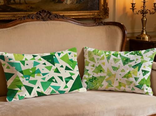 Housse de Coussin 70x90cm Velours Vert Rectangulaire Géométrique Lot de 2