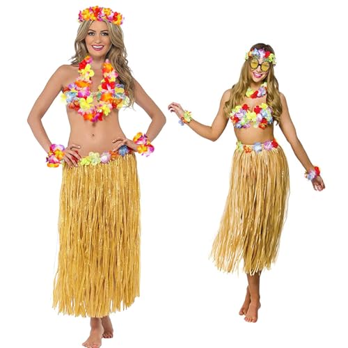 Faldas de hula XEPST de fibras elásticas para bailes y fiestas luau 4