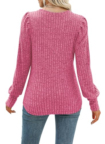 Image of MIHOLL Women's Puff Long Sleeve Shirts Casual Knit Blouses Crew Neck Elegant Tunic Tops