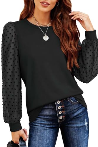 Teesho Damen Langarmshirt Elegant Oberteile Spitze Ärmel Blusen...