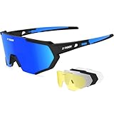 X-TIGER Polarized Sports Sunglasses with 5 Interchangeable Lenses,Mens Womens Cycling Bike Glasses,Baseball Running Fishing Golf Driving Sunglasses