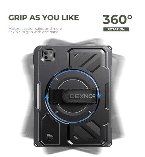 Dexnor for iPad Pro 11 inch Case M5 2025/M4 2024, Rugged Protective Case with 360° Rotating Hand Strap & Large Steady Stand & Screen Protector & Pencil Holder Shockproof Full-Body Bumper Cover, Black by Dexnor - Used condition - Image 3
