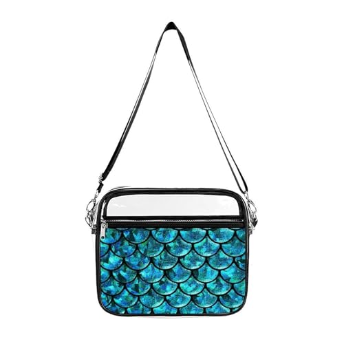 Blilng Fish Dragon Scales Large Crossbody Bag Clear Stadium Bag Anti-Theft Side Shoulder Bags Messenger Bag with 2 Compartments