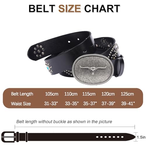 Men Women Western Cowboy Genuine Leather Belt, Multiple Turquoise Rivet Studded Leather Jean Belt Vintage Western Waist Belts2