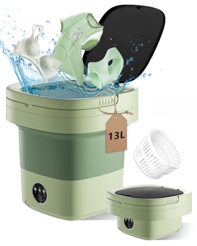 Image of Portable Washing Machine, Mini Washer 13L Upgraded Capacity with 3 Modes Deep Cleaning for Underwear, Shirt, Baby Clothes, Small Items.Foldable Mini Laundry Washer for Apartments,Camping,Travel(Green)