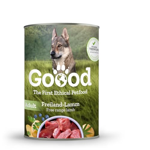 Goood - Adult Freilandlamm - Nassfutter, Hundefutter - mit regionalem Gemüse und Beeren - Getreidefrei, Glutenfrei, Weizenfrei, Ohne Konservierungsstoffe - 6 x 400g