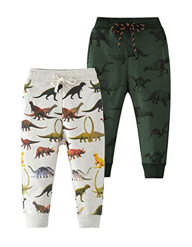 Toddler Baby Boy's Cartoon Print Dinosaur Car Animal Cotton Pants Drawstring Elastic Sweatpant(2-Pack 3-Pack)