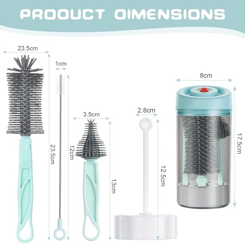 Vicloon 5 in 1 Travel Baby Bottle Set - Portable Silicone Bottle Brush, Straw & Pacifier Brush, Sterilization Box, Drying Rack, Blue - Image 2