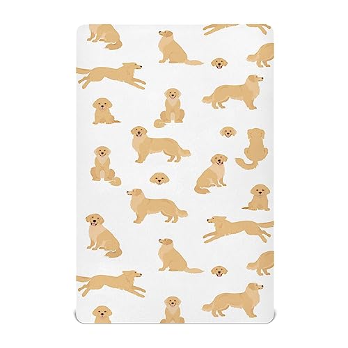 Image of Golden Retriever Dogs Toddler Baby Girl Sheets for Crib, Neutral Mini Crib Mattress Sheets, Fitted, Soft & Breathable 52 * 28 * 9In