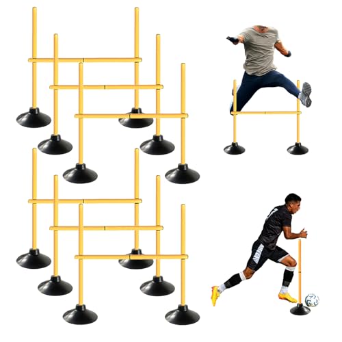 TNZMART 3.3 FT Agility Poles Adjustable Hurdles for Soccer Football Speed Training Equipment Track and Field (6 Groups, Yellow)