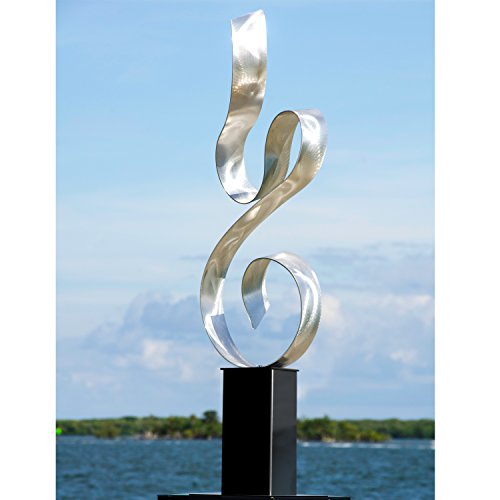 Statements2000 All Natural Silver Freestanding Sculpture Handmade Modern Abstract Metal Sculpture - Indoor Outdoor Sculpture For Home Or Garden Art, Yard Art - Serenity By Jon Allen #TOP3